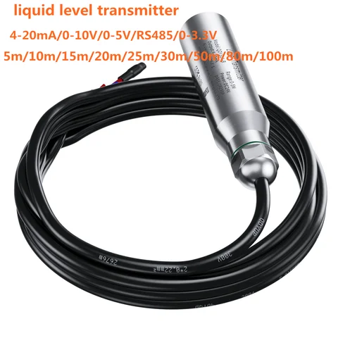 수중 액체 레벨 트랜스미터 10m 15m 20m 30m 50m 수위 센서 304SS 프로브 4-20mA 0-10V RS485