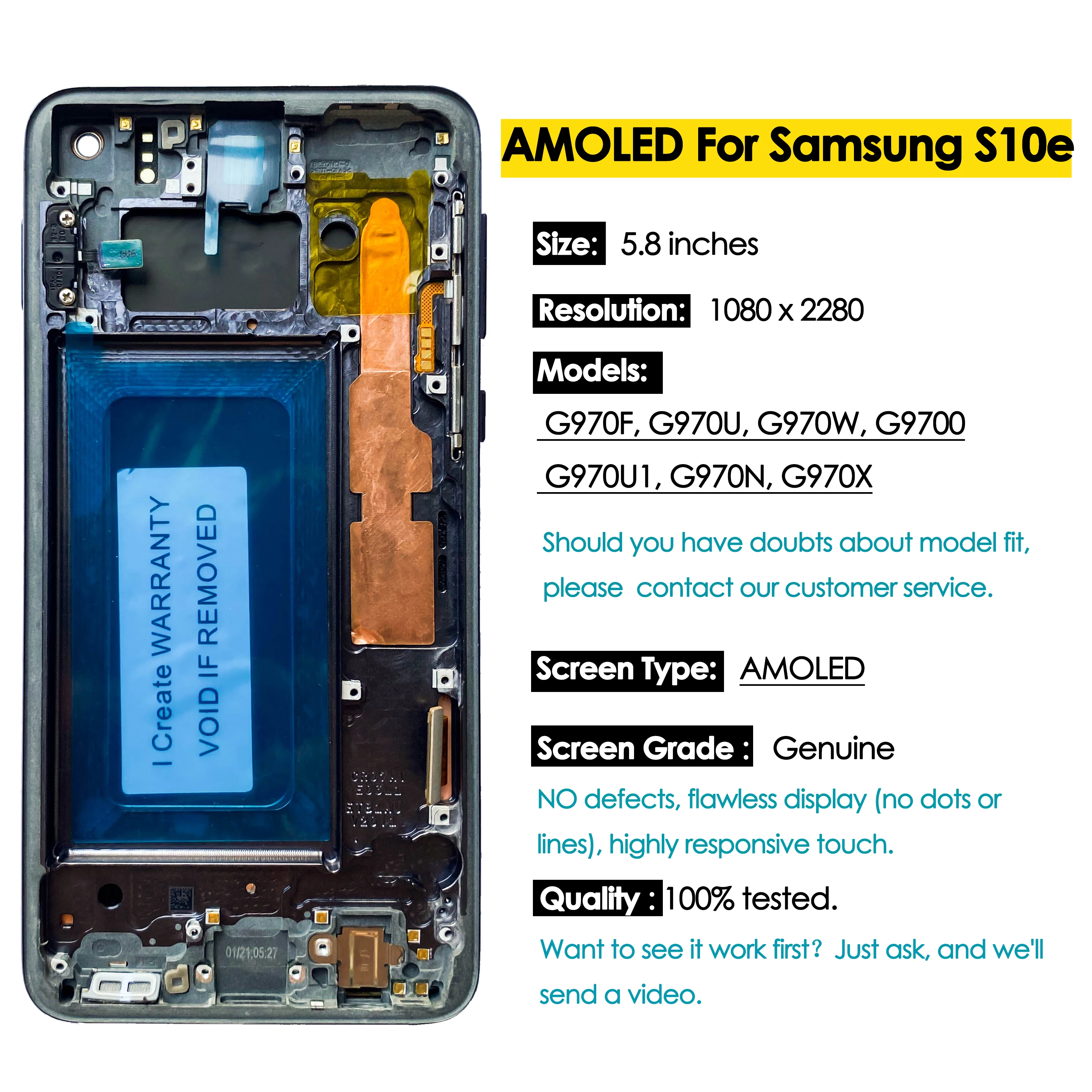 AMOLED Full Assembly For Samsung Galaxy S10e G970F LCD Touch Screen AMOLED Display Digitize Assembly Replacement NO Burn Shadows