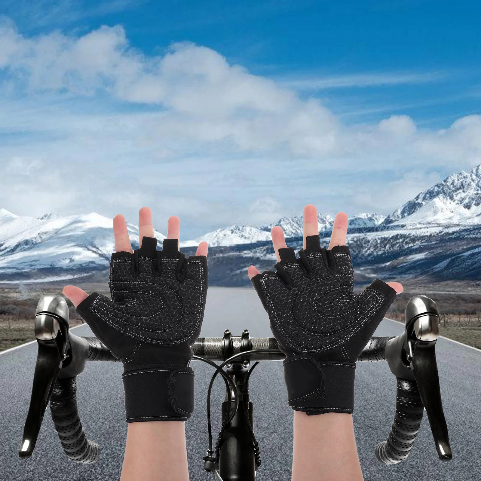 

1Pair Sports Half-Finger Gloves Comfortable Breathable Elastic Outdoor Riding Fitness Weightlifting Gloves White Line Black Xl