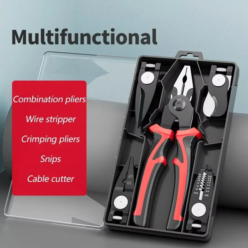 5-in-1 multi-functional head changing pliers special suit for cutting, stripping and crimping electricians