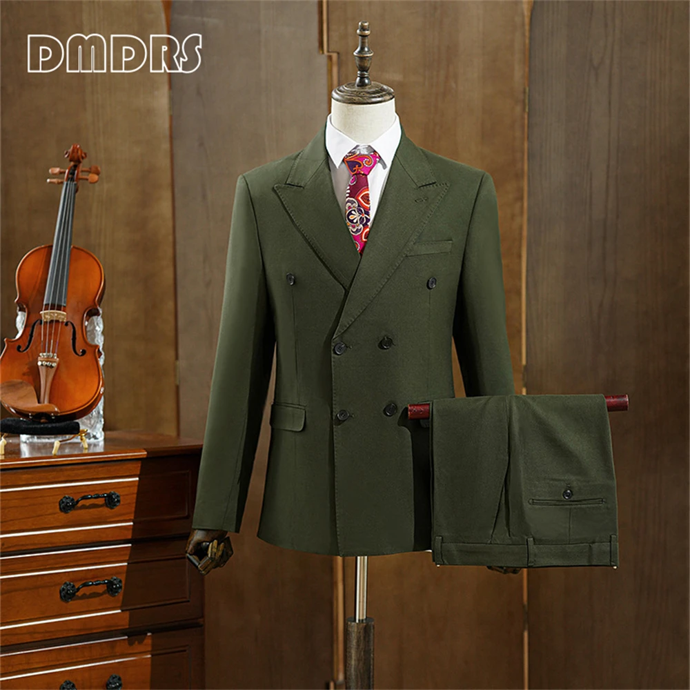 Double Breasted Suit Set for Men Peak Lapel Slim Fitting Men's Formal Suit Set 3 Pieces Blazer Vest Pants Tuxedo Set