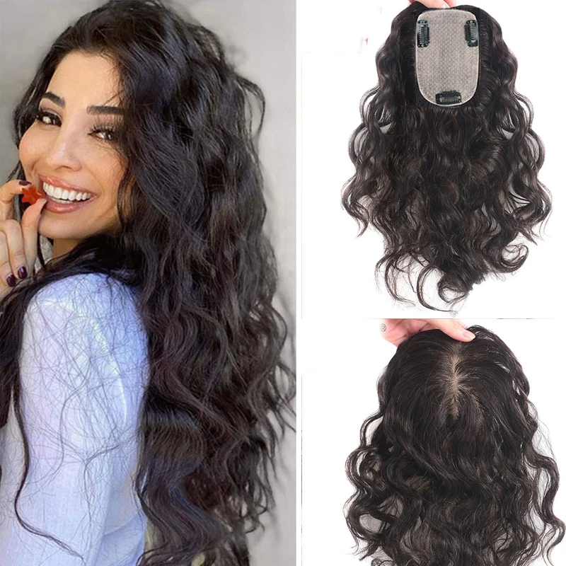 Parrucchino estivo traspirante iniettato Base della pelle capelli umani donne Topper capelli vergini mongoli parrucchino clip In parrucchino