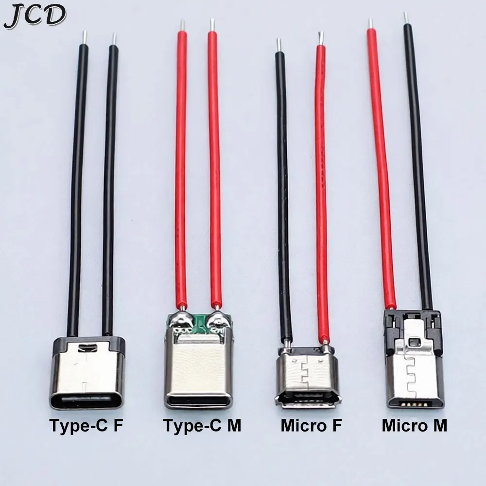 JCD 2Pin Micro USB Type C Male Female Jack Welding Wire Male Connector Straight For Mobile Phone Charging Port Charging Socket