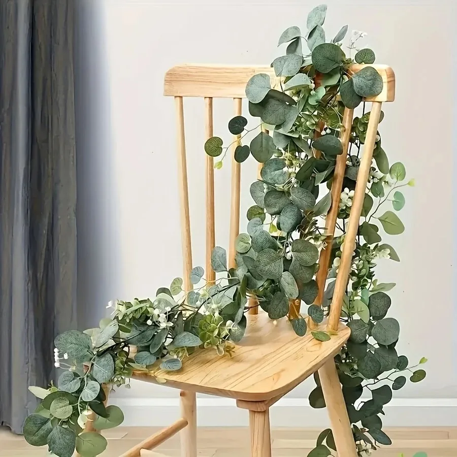 1Pc Artificial Eucalyptus Leaves Greenery Garland Faux Plant Spring Vines with White Flowers Berries for Wedding Home Party Deco