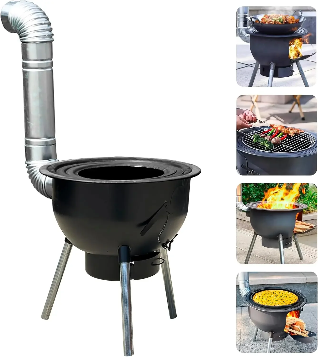 Multifunction Wood Burning Stove with Grill Rack,Large Portable Charcoal Grill,Camping Rocket Stove for Outdoor/Backyard