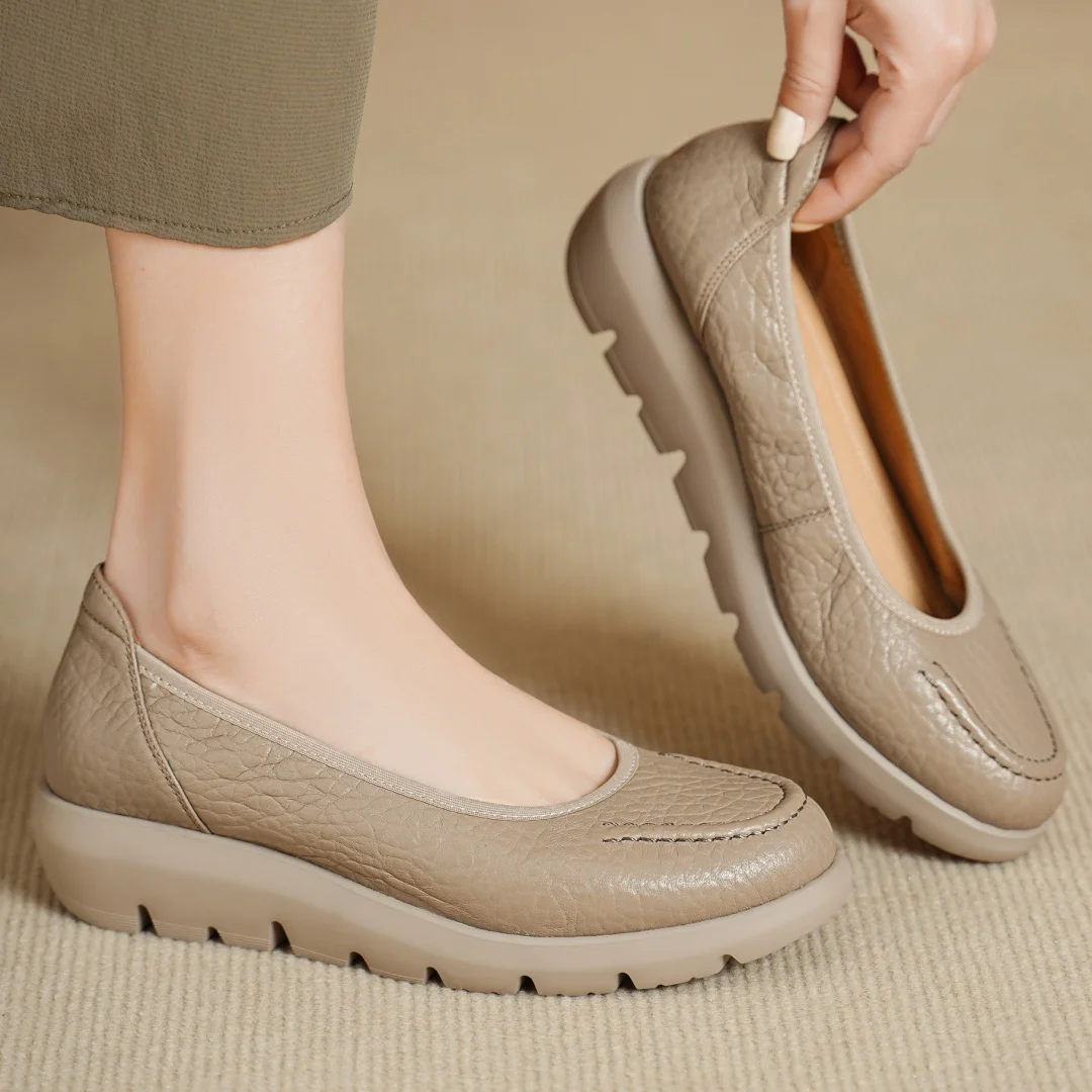 

danxuefei women's sheepskin round toe slip-on thick sole platform flats loafers high quality soft comfortable casual daily shoes