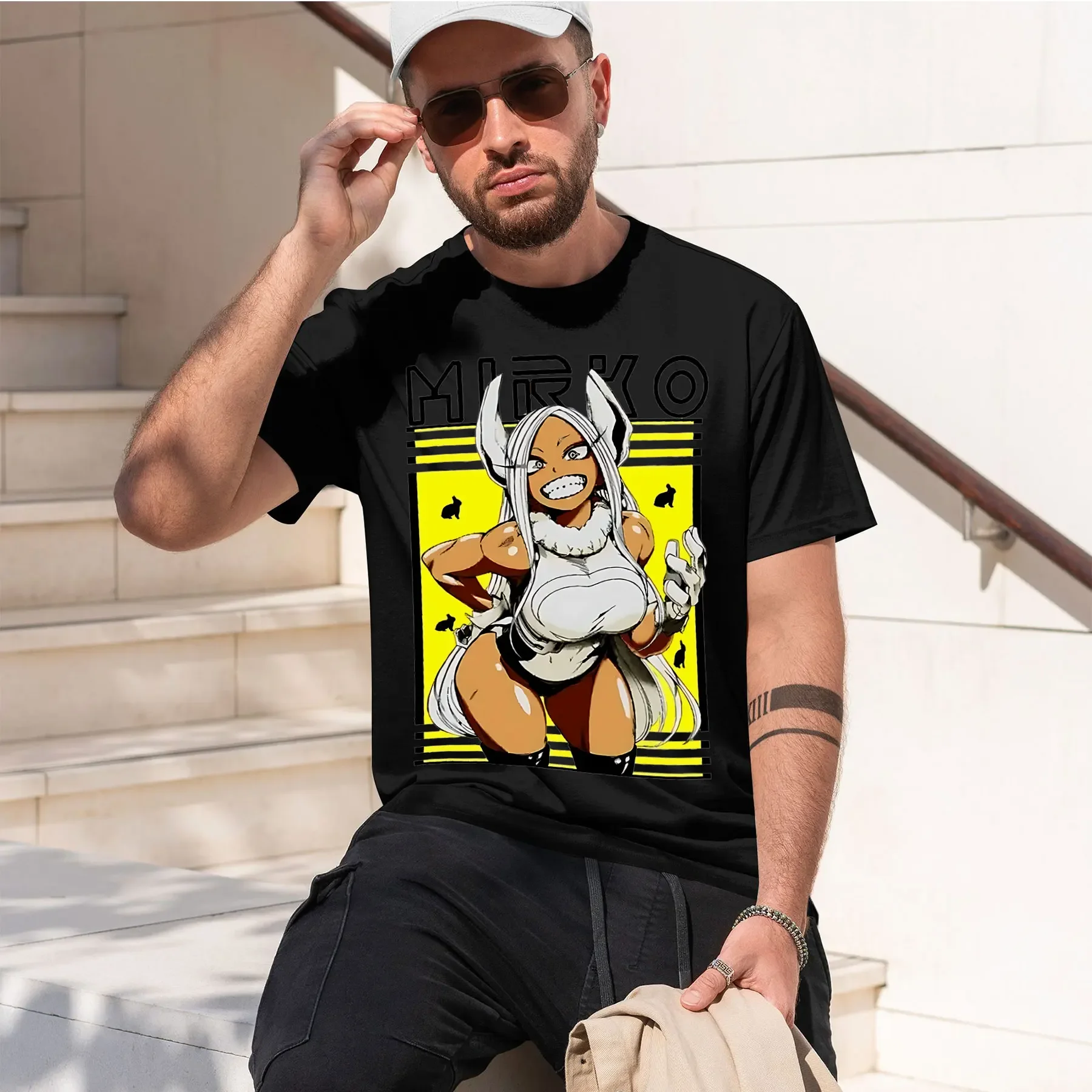 Rabbit Hero Mirko 2026 new fashion heavyweight hot selling retro printed pattern fun round neck T-shirt for daily comfort