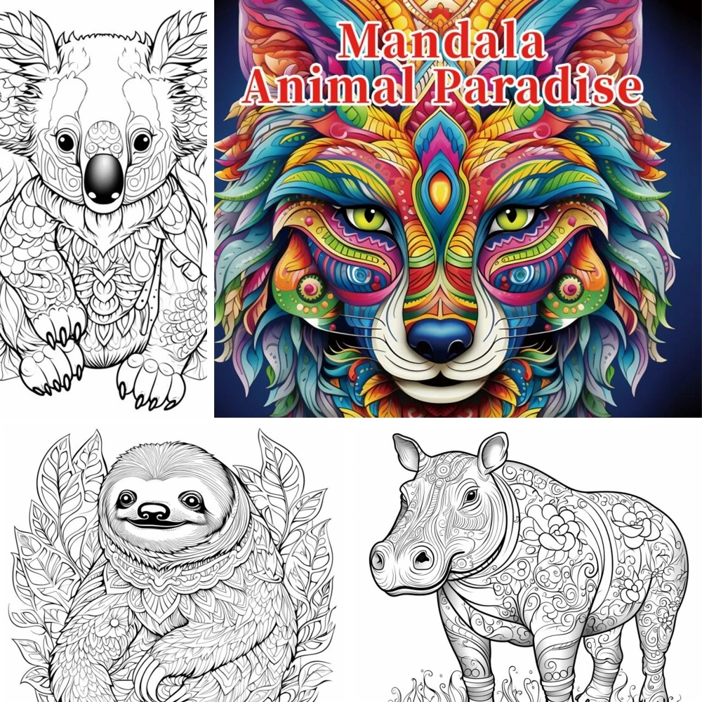 Mandala Animal Paradise Art Coloring Book 22 Page Gift For Birthday Party Relieve Stress Kill Time Graffiti Painting Drawing