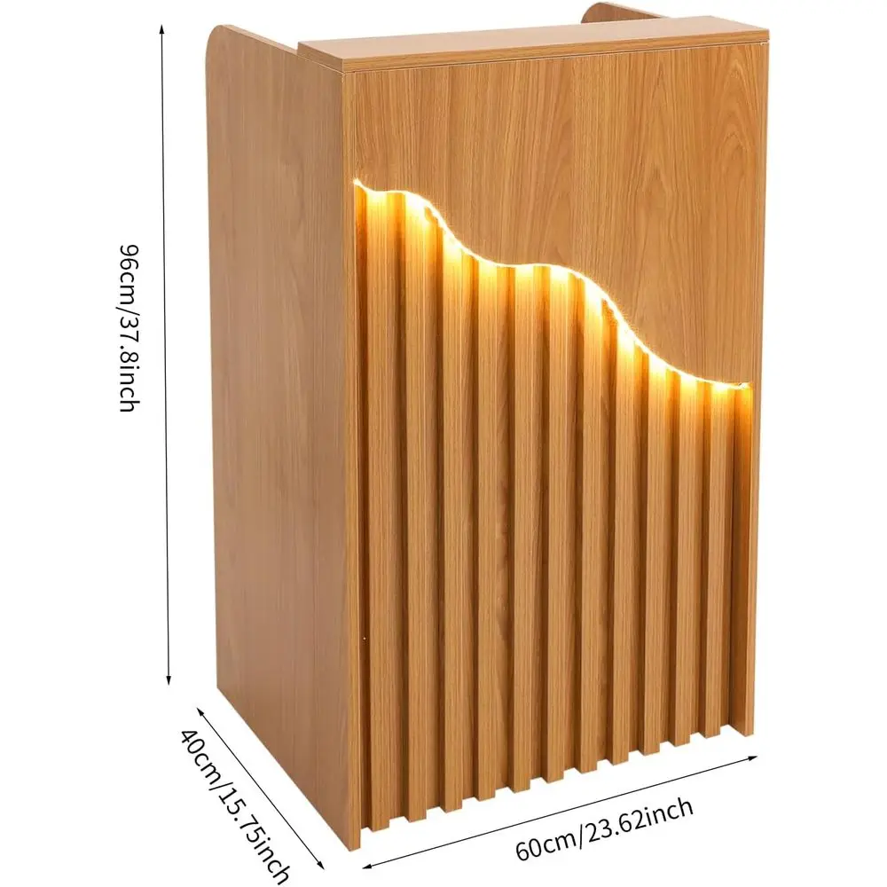 Small Retion Desk with Counter LED Light, Desk with Lockable Drawers, 23.62 × 15.75 × 37.8 inches, Natural Wood Color