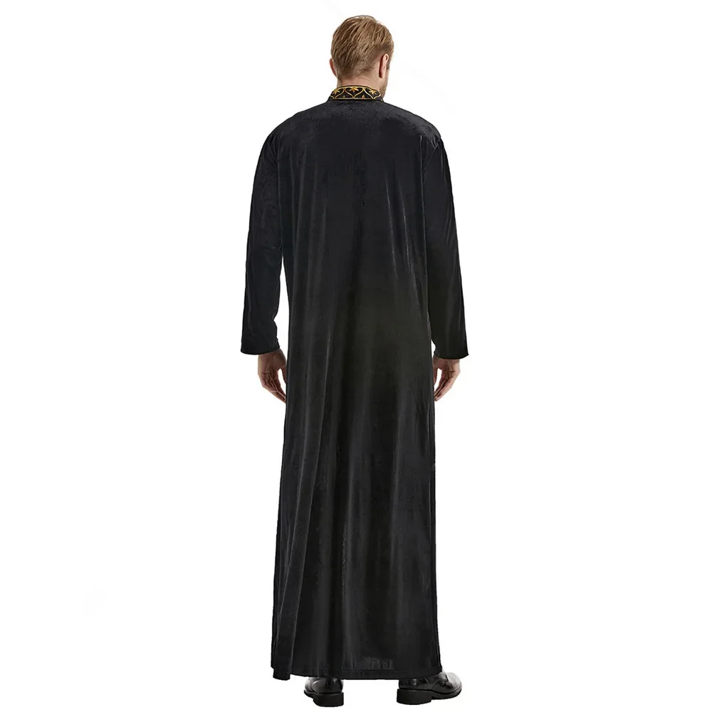 Muslim Men Jubba Thobe Islam Clothing Velvet Embroidery Winter Robe Saudi Abaya Caftan Jubah Thoub Dubai Arab Thawb Ramadan Gown