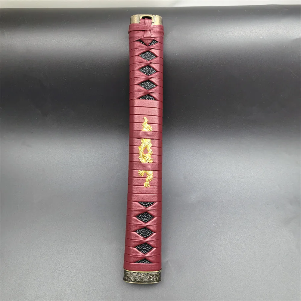 26cm HandMade Red leather Handle Battle Katana Tsuka Fittings For Japanese Sword Samurai Katana