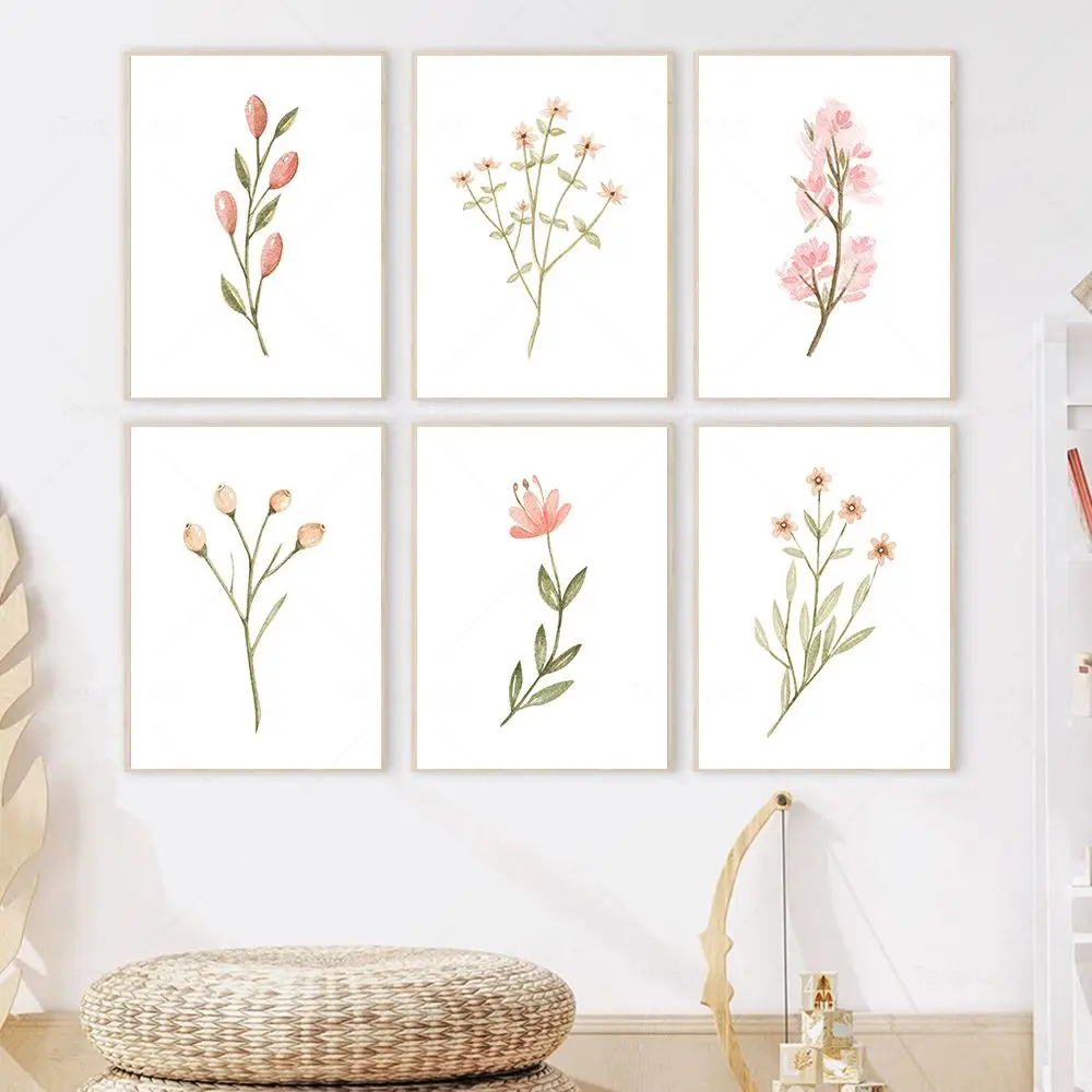1pc Unframed Watercolor Wild Flowers Poster Floral Wall Art Print Botanical Canvas Painting Farmhouse Wall Pictures Living Room