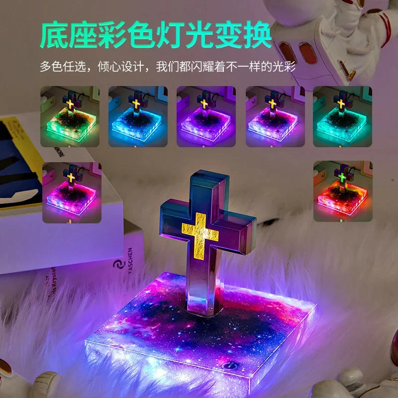 Levitating Lamp Jesus Cross Statue Magnetic Levitation Globe LED Bedside Lights Ornament Novelty Floating Lamp Home Decor Gift