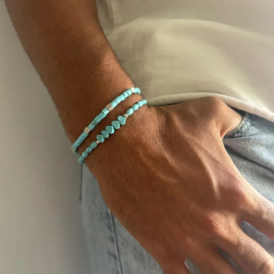 2Pc/s Retro New In Bohemian Style Turquoise Bracelet Set National Wind Turquoise Love Multi-Layer Bracelet for Man Jewelry