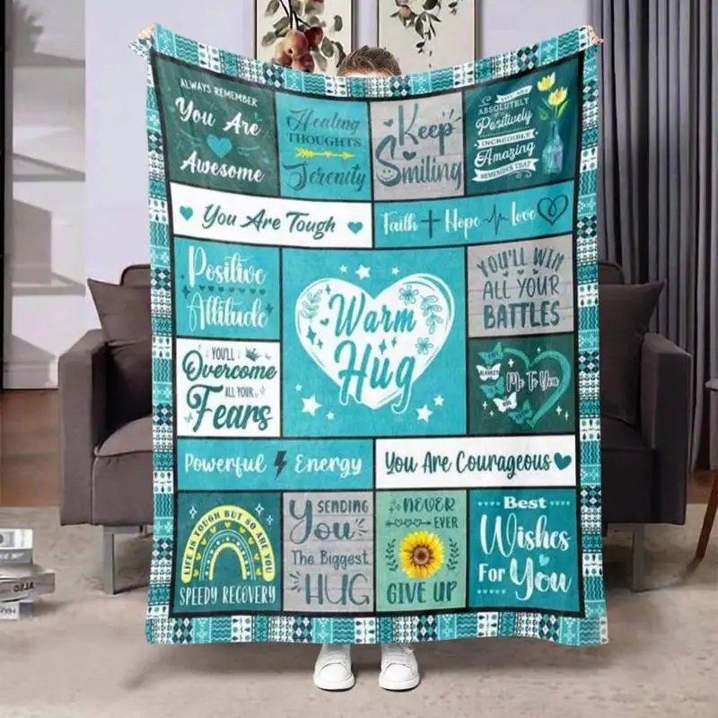 

Teal Positive Affirmation Throw Blanket, Soft Cozy Flannel Blanket for Couch Sofa Bed, Encouragement & Get Well Soon Gift