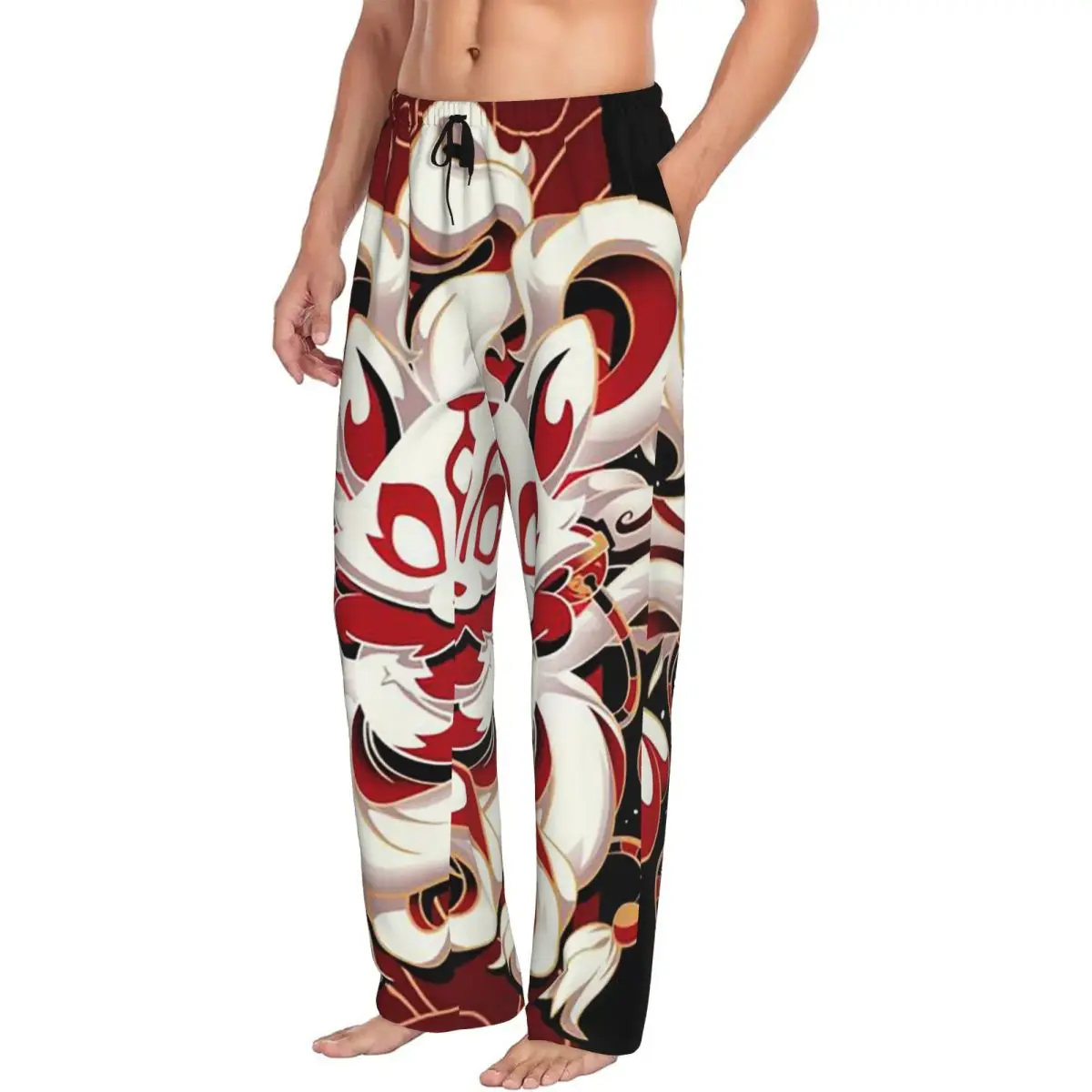 

Мужские пижамные штаны Fox Spirit Kitsune, японская кабуки, одежда для сна для отдыха, нижняя одежда с карманами