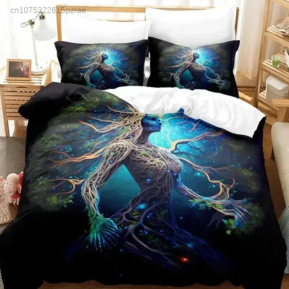 3D Print Mother Earth Blackligh Bedding Set Duvet Cover Bed Set Quilt Cover Pillowcase Comforter King Queen Size Boys Adult