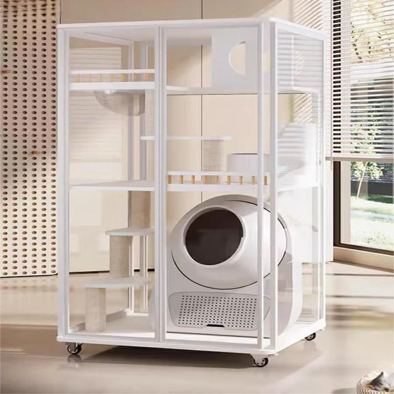 Villa home solid wood cat cage cat litter box integrated cattery luxury