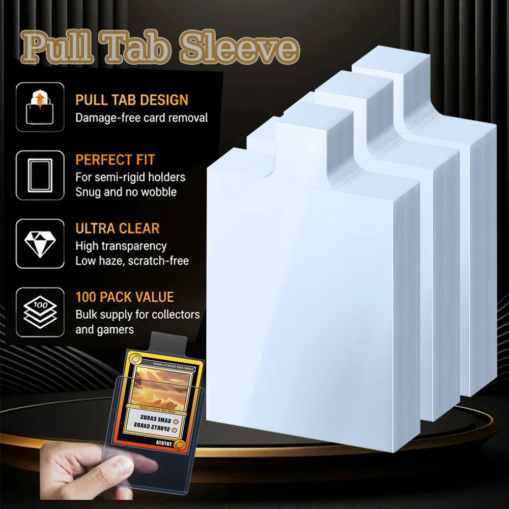 Card Top Loader - 100pcs Clear Raised Tabbed Pull Sleeves