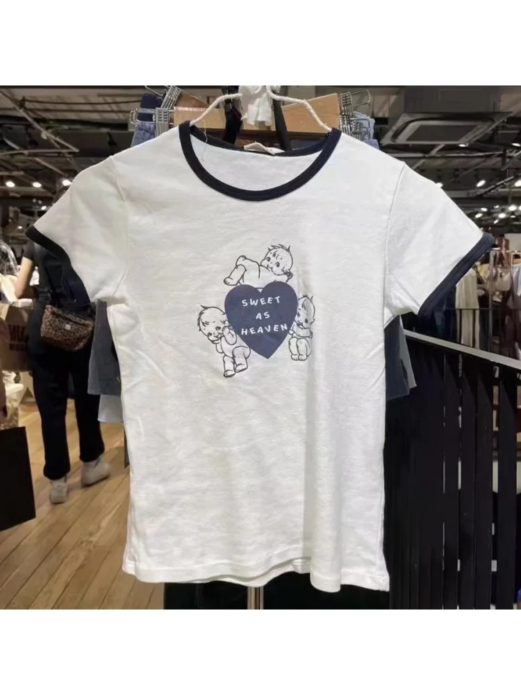 

Женский хлопковый топ с круглым вырезом, с коротким рукавом