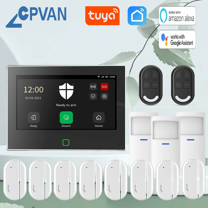 CPVAN-sistema de alarma inteligente Tuya para el hogar, Kit de alarma de protección de seguridad antirrobo con sensor de movimiento y puerta,