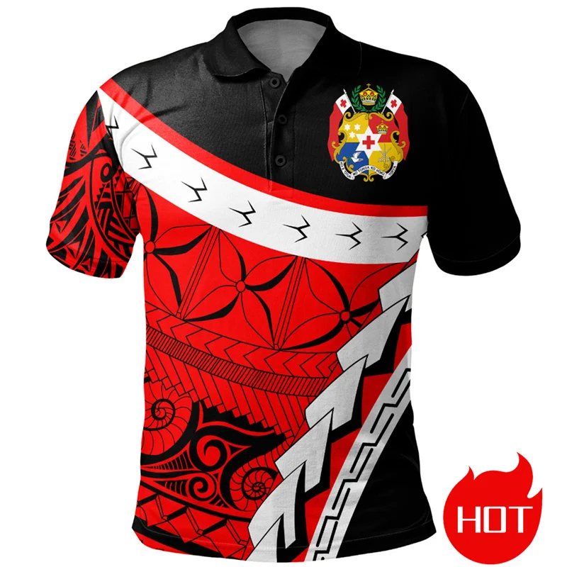 3D The Kingdom Of Tonga National Flag Printed Polo Shirt Tonga Coat Of Arms Graphic Polo Shirts Women Polos Polo T Shirt For Men