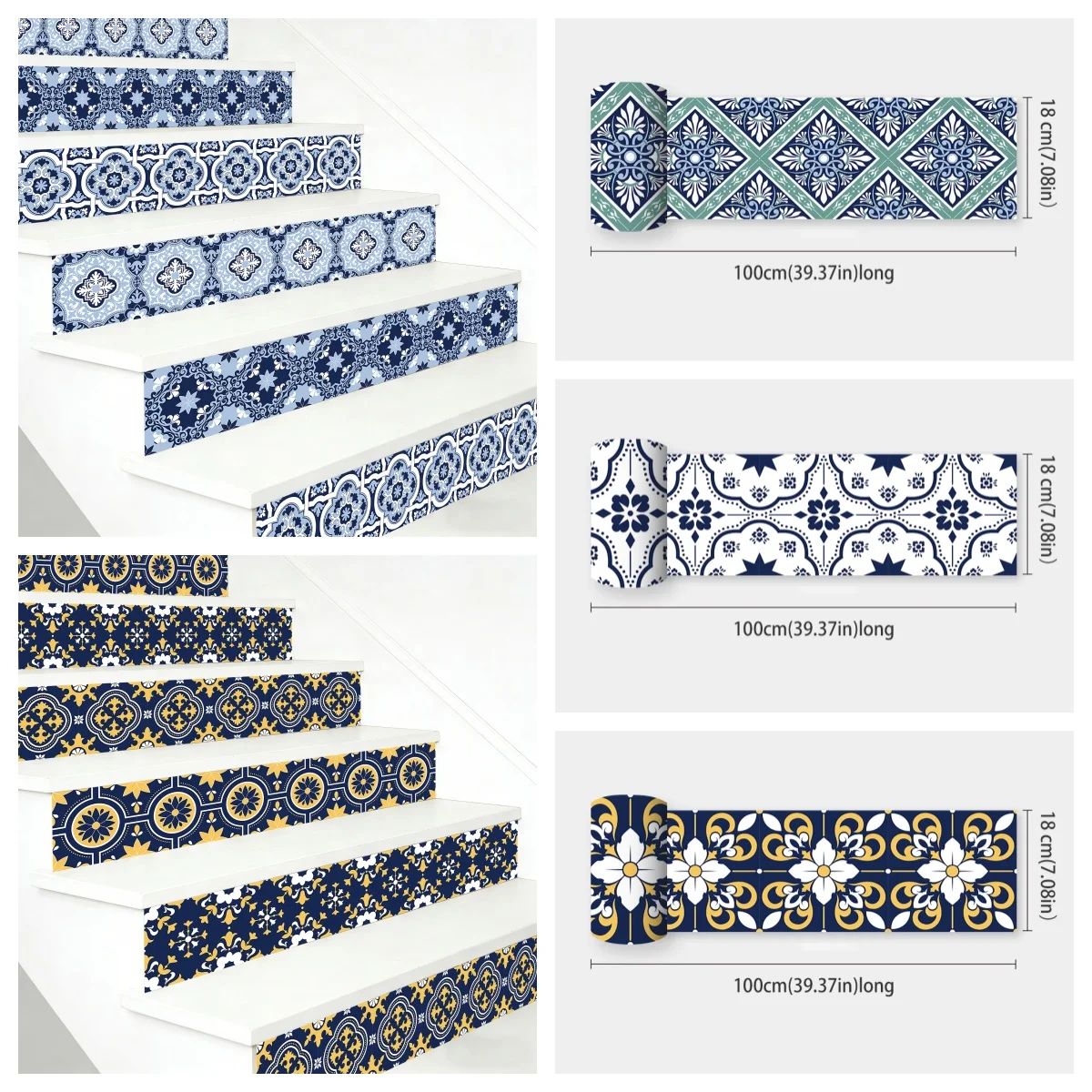 

6/13 pcs Elegant patterns Stair Riser Stickers 100x18cm Waterproof Vinyl Decals Vintage Oriental Carpet Pattern Staircase Decor