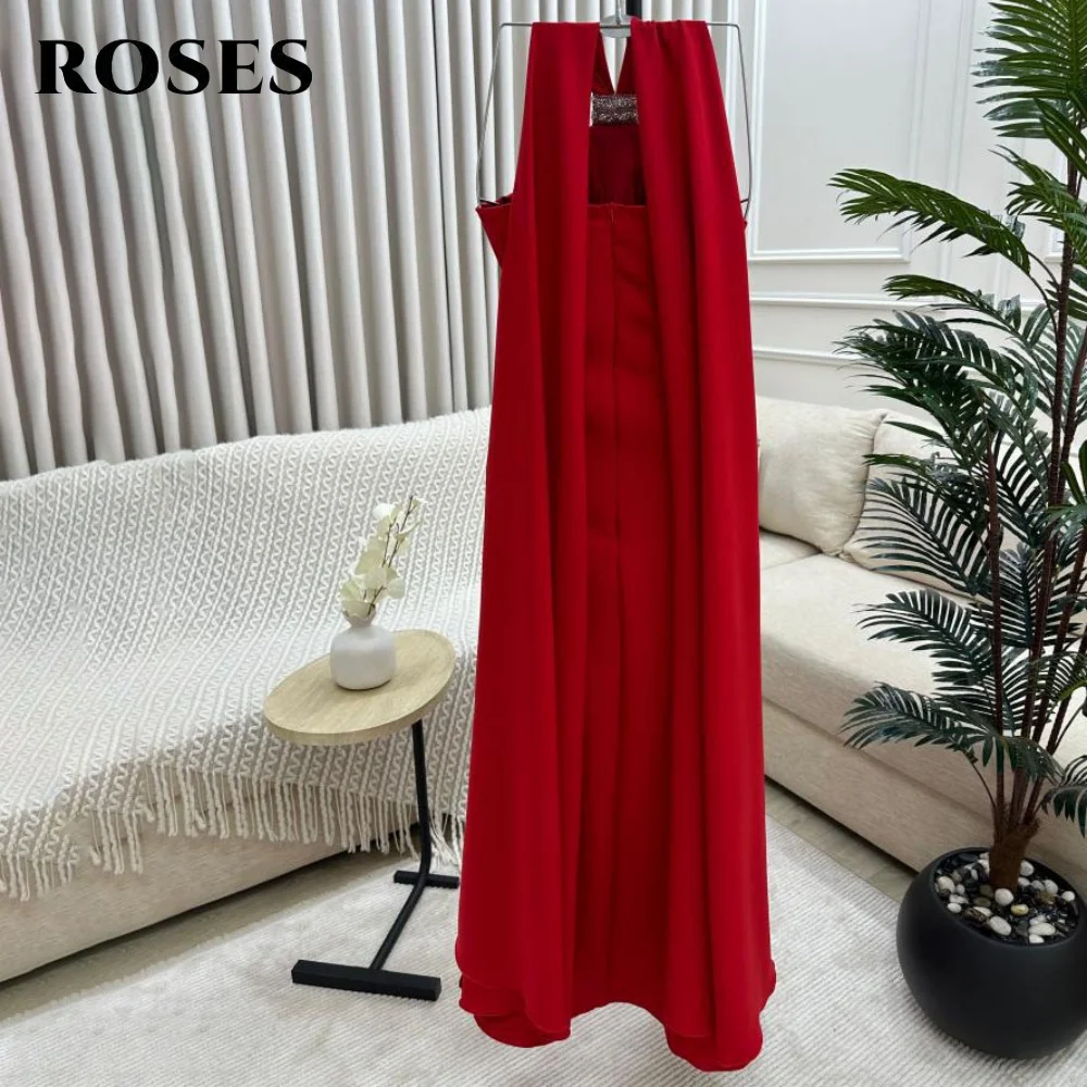 Rosas vermelho halter mancha vestido de baile plissados sereia vestidos de celebridades sexy sem mangas vestidos de noite femininos para gala personalizado