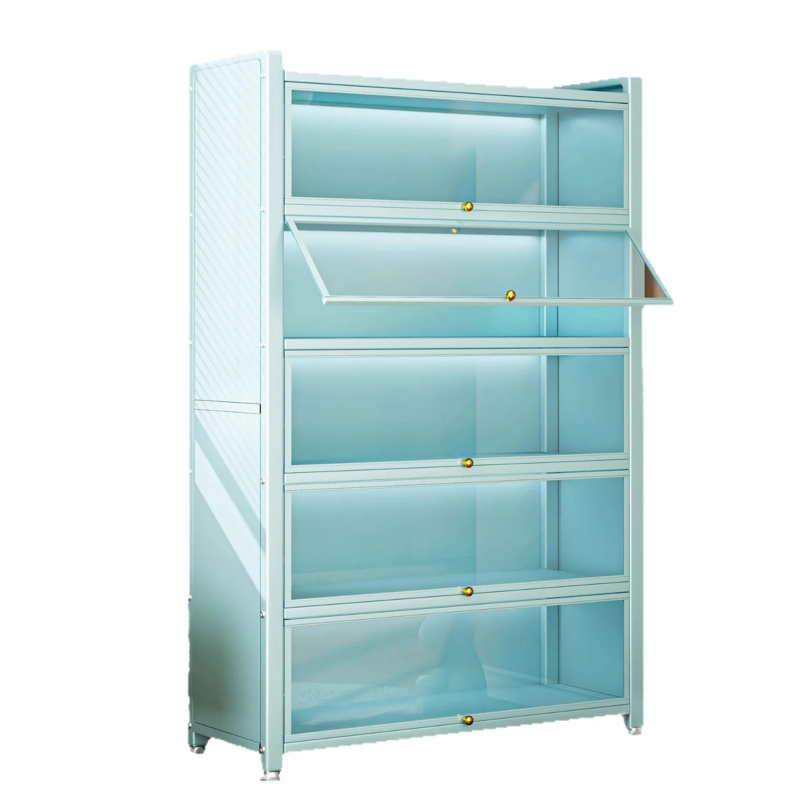 Steel bookcase with glass door Floor-to-ceiling bookshelf Living room dust-proof figure display cabinet Pain cabinet Iron view 5