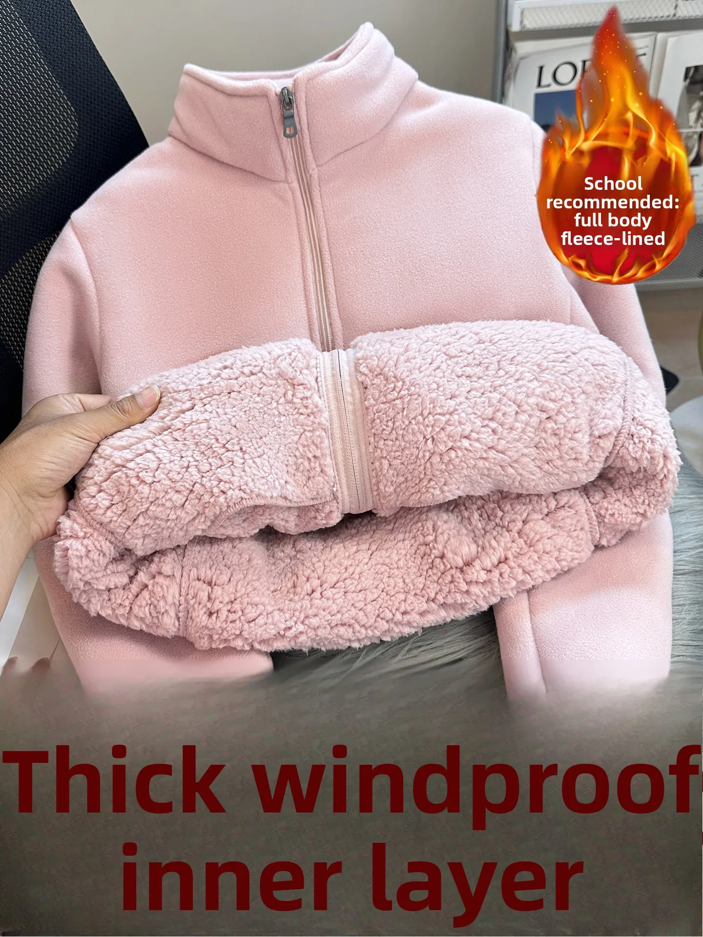 

Thiened Lamb Velvet Fce Hoodie Women's Warmth Inner Jaet Cotton Polyester Fiber Long Sve Zipper Closure Color