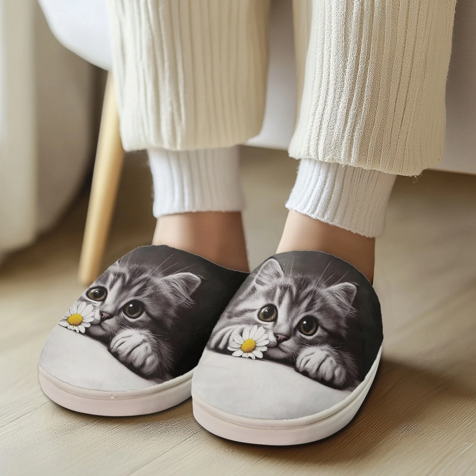 PENSTROLL Cat Cute Wfh Cozy Essentials Slippers House Shoes That Don't Rub Top Of Foot Cotton Slippers Size 35-47