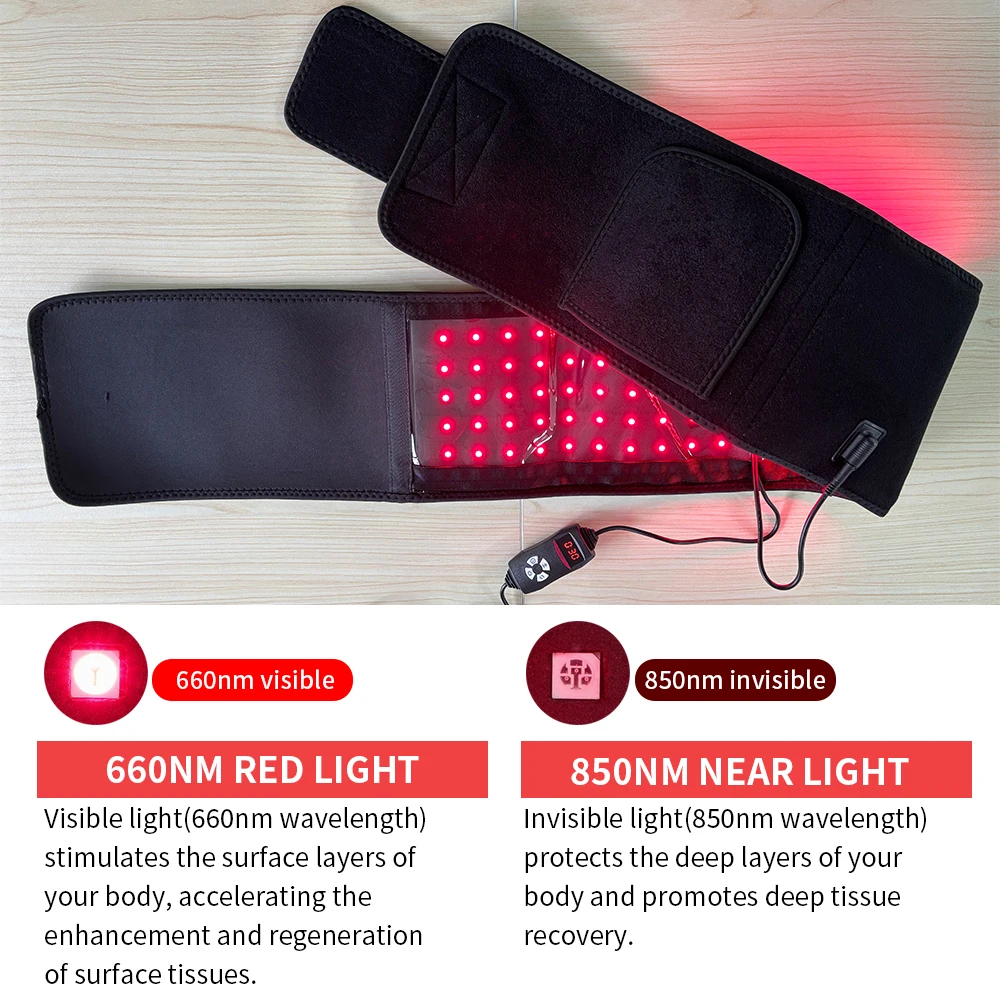 赤色光ベルト 660nm 850nm 近赤外線光療法、体のリラックス、筋肉の炎症、循環の改善に