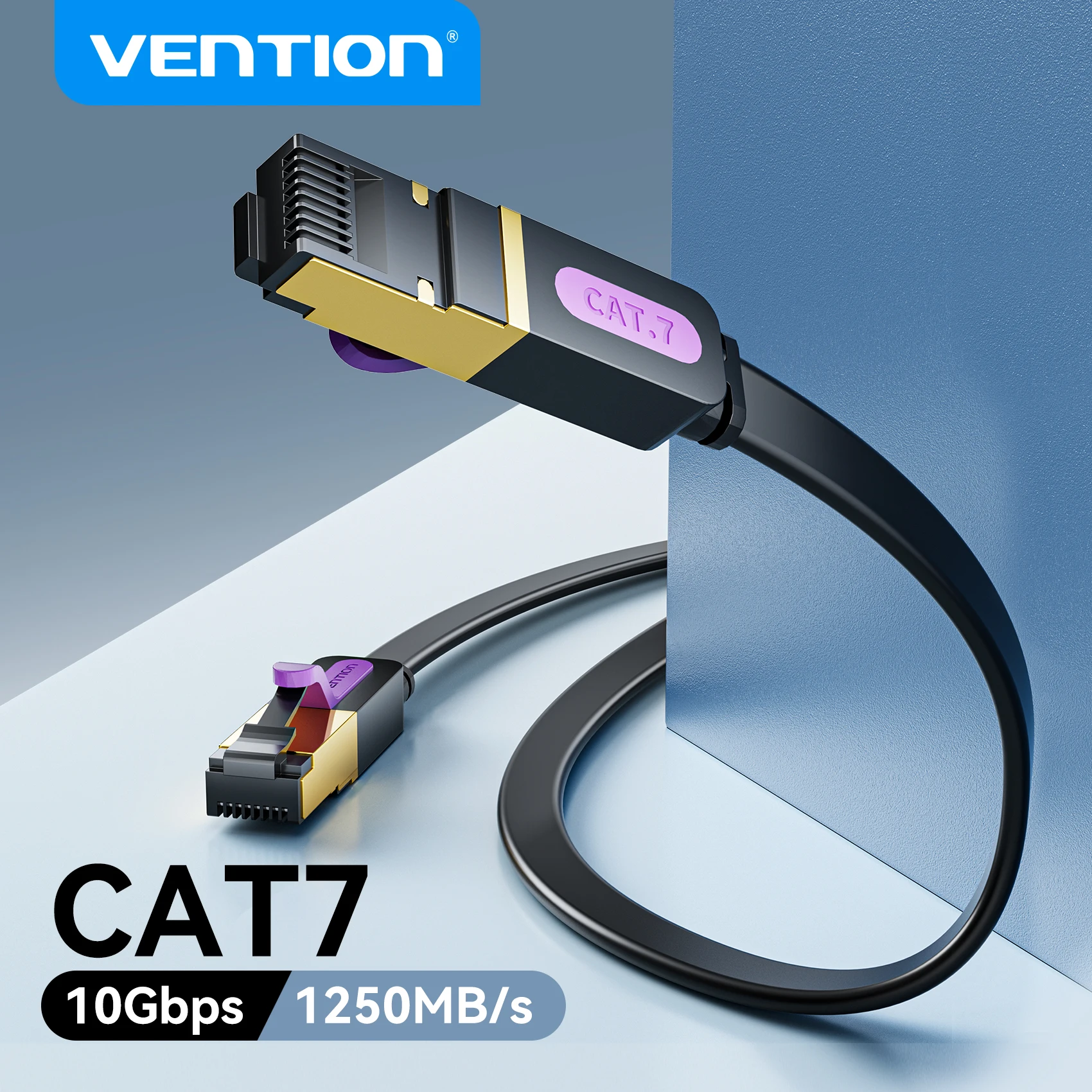كابل إيثرنت Vention Cat7 Cat7 عالي السرعة مسطح جيجابت STP RJ45 10Gbps كابل شبكة Lan لجهاز التوجيه PS5 PS4 PS3 سلك التصحيح