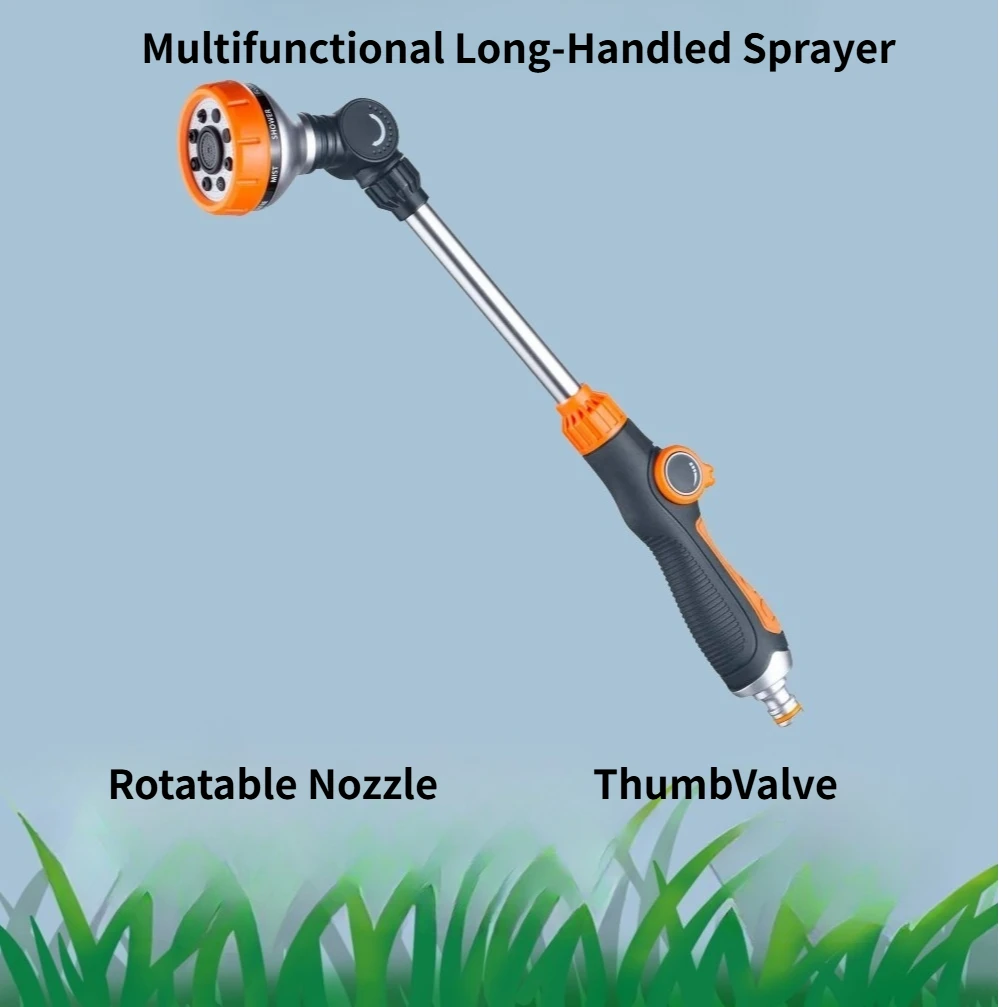 Long Handle Garden Hose Water Spray Gun Car Wash Adjustable Irrigation Sprayer Watering Nozzle Plant Lawn Yard Water