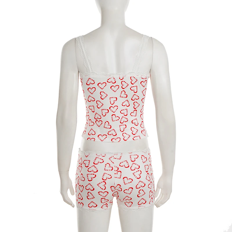 SUCHCUTE Zoete Kant Print Shorts Thuis Set voor Vrouwen Kawaii Leuke Strapless Top & Laagbouw Elastische Taille Shorts zomer Kleding Nieuwe