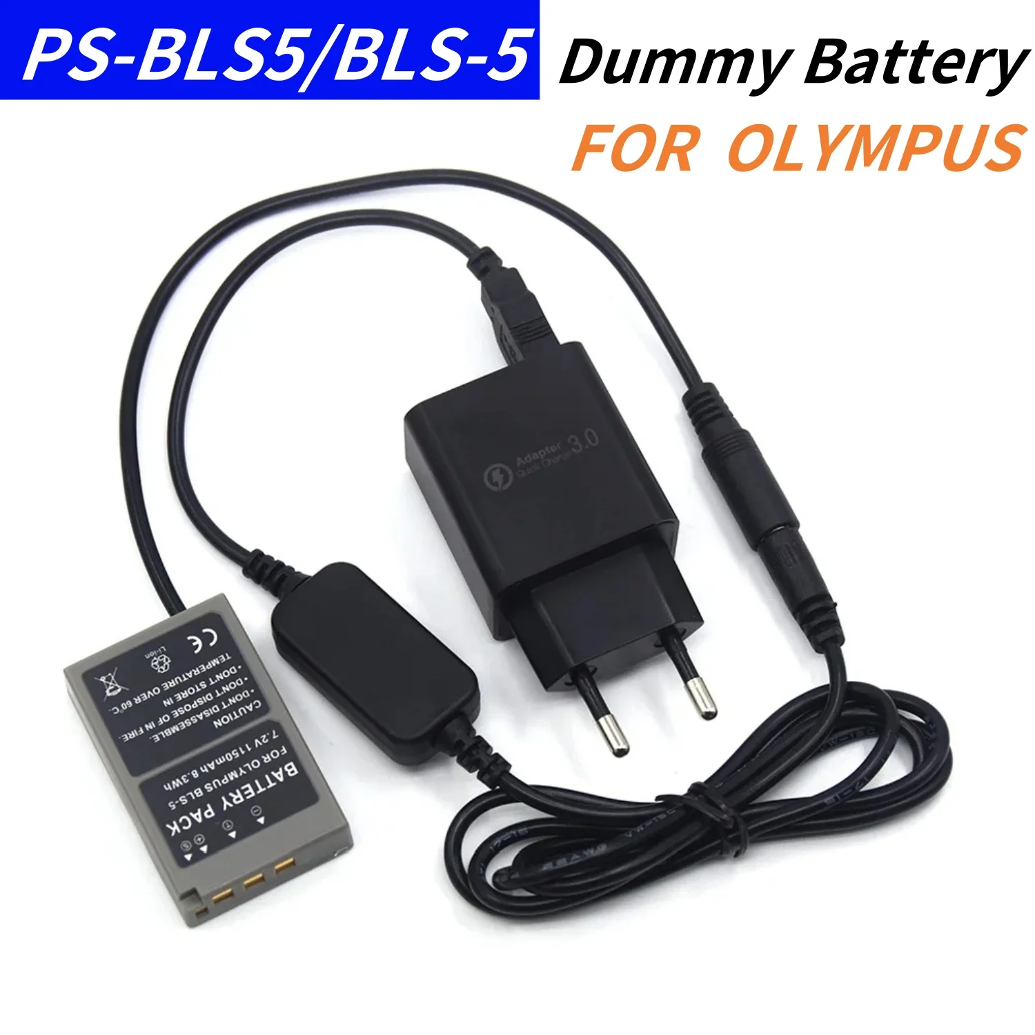 

PS-BLS5 BLS-5 Dummy Battery+QC 3.0 Charger+USB DC Cable for Olympus PEN E-PL2 E-PL5 E-PM2 Stylus 1 1s OM-D E-M10 Camera