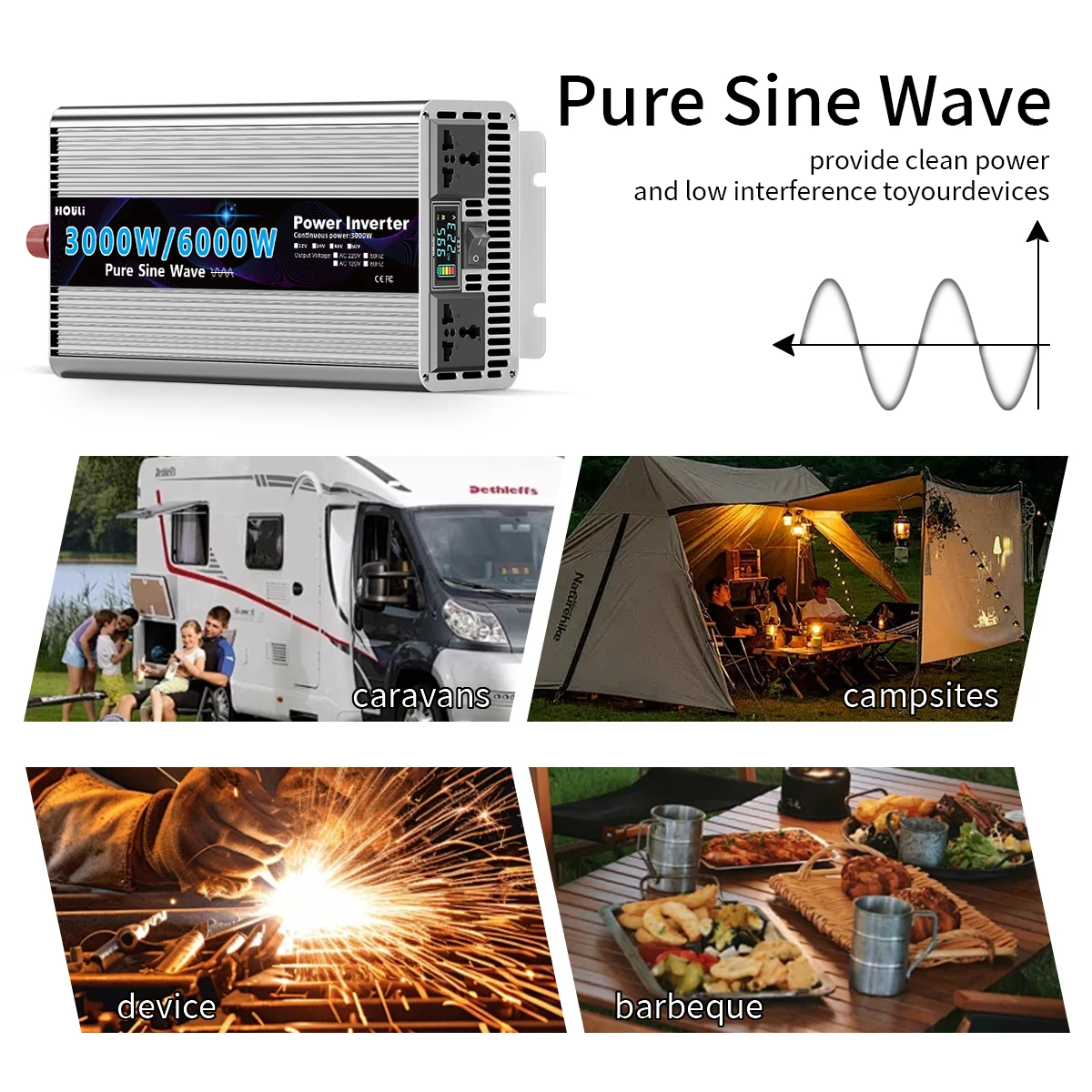 【2026】HOULI 2000W~8000W Pure Sine Wave Inverter | 12V/24V DC To 220V AC Converter For Car RV Solar System
