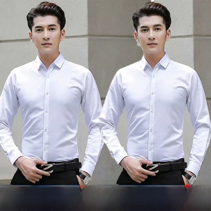 

Business Formal Long Sleeve Work Shirt Men's Anti-Wrinkle Iron-Free Wedding Summer Professional Groomsmen Suit Shirt