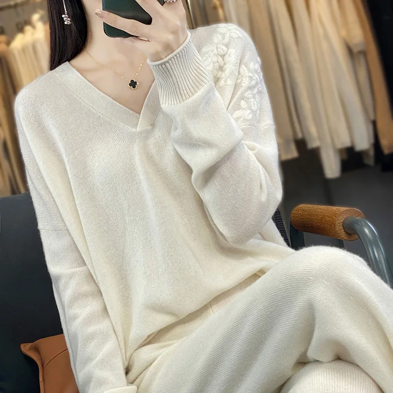 

Cashmere Sweater Women High Quality Chinese Style Embroidery Pullover Sweater Women Loose Sweater Women Sweaters Woman 2024Trend