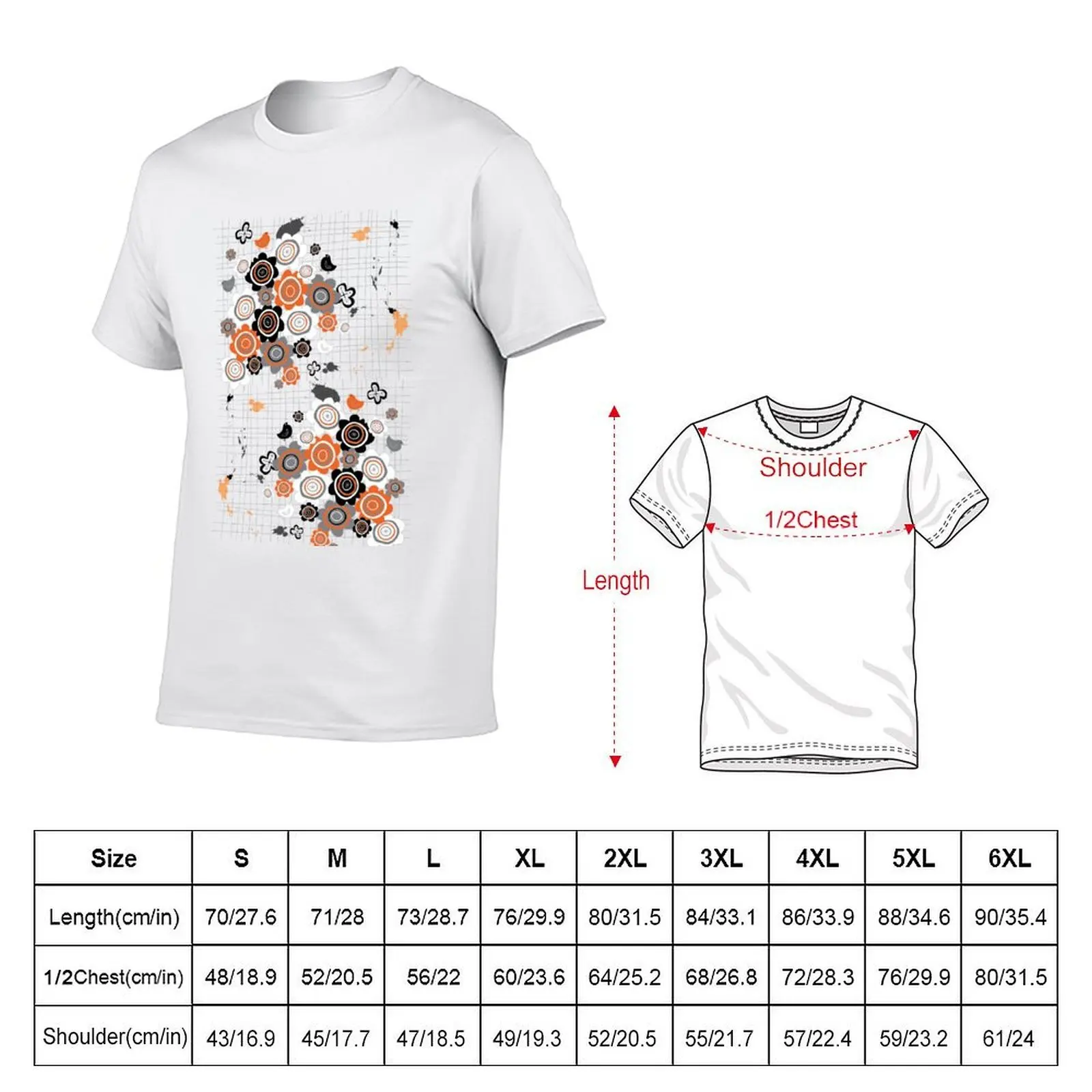 Grunge Orange Flowers And Chicks Scrapbook Doodles ? fatfatin T-Shirt man t shirts for men casual T-Shirt