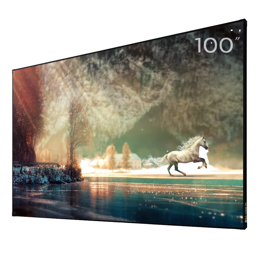 

Hot Selling 100Inch 4K UST ALR Home Cinema Fixed Frame Screen Wall-Mounted PET Ambient Light Rejecting Projection Screen HD 16:9