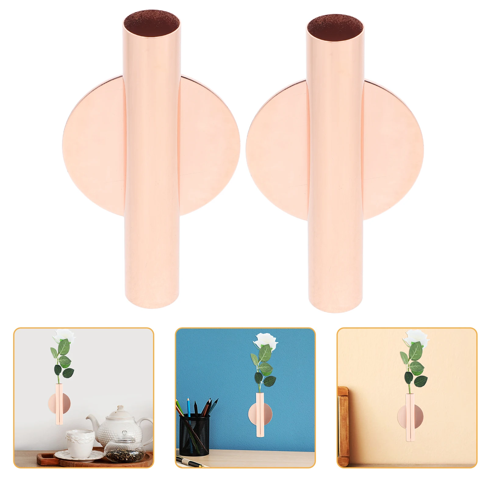 

2pcs Metal Frame Small Mounted Decor Hanging Wall Vases Wall Flower Tube Planters for Flowers Creative Boho Style