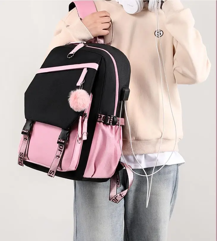 Lovely Kuromi Backpacks USB Cartoon Printed Mochila Rucksack Boys Girls School Bag Students Bookbag Teens Women Mochila Escolar