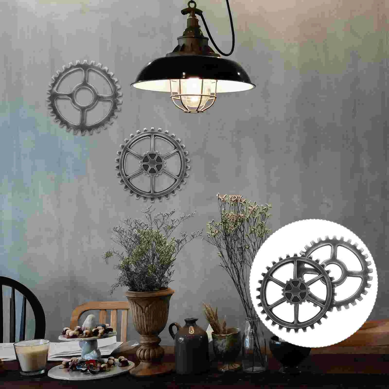 

2 Pcs Gear Wall Hanging DIY Wooden Crafts for Home Industrial Style Wheel Decoration Round Retro Unique Ornament