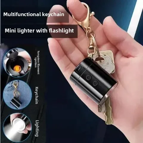 Creative Mini Multifunctional Keychain Charging Lighter LED Lighting Torch Tungsten Wire Igniter Outdoor Portable USB Lighters