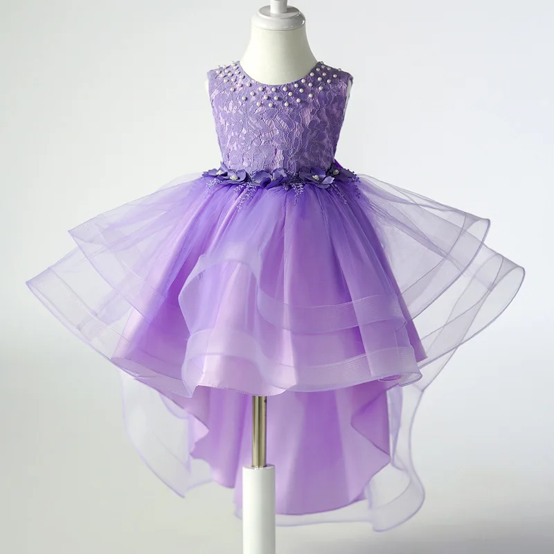 

Children's Dress Princess Dress European and American Style Flower Girl Puffy Tulle Dress with Train Summer Girls Piano Show Per