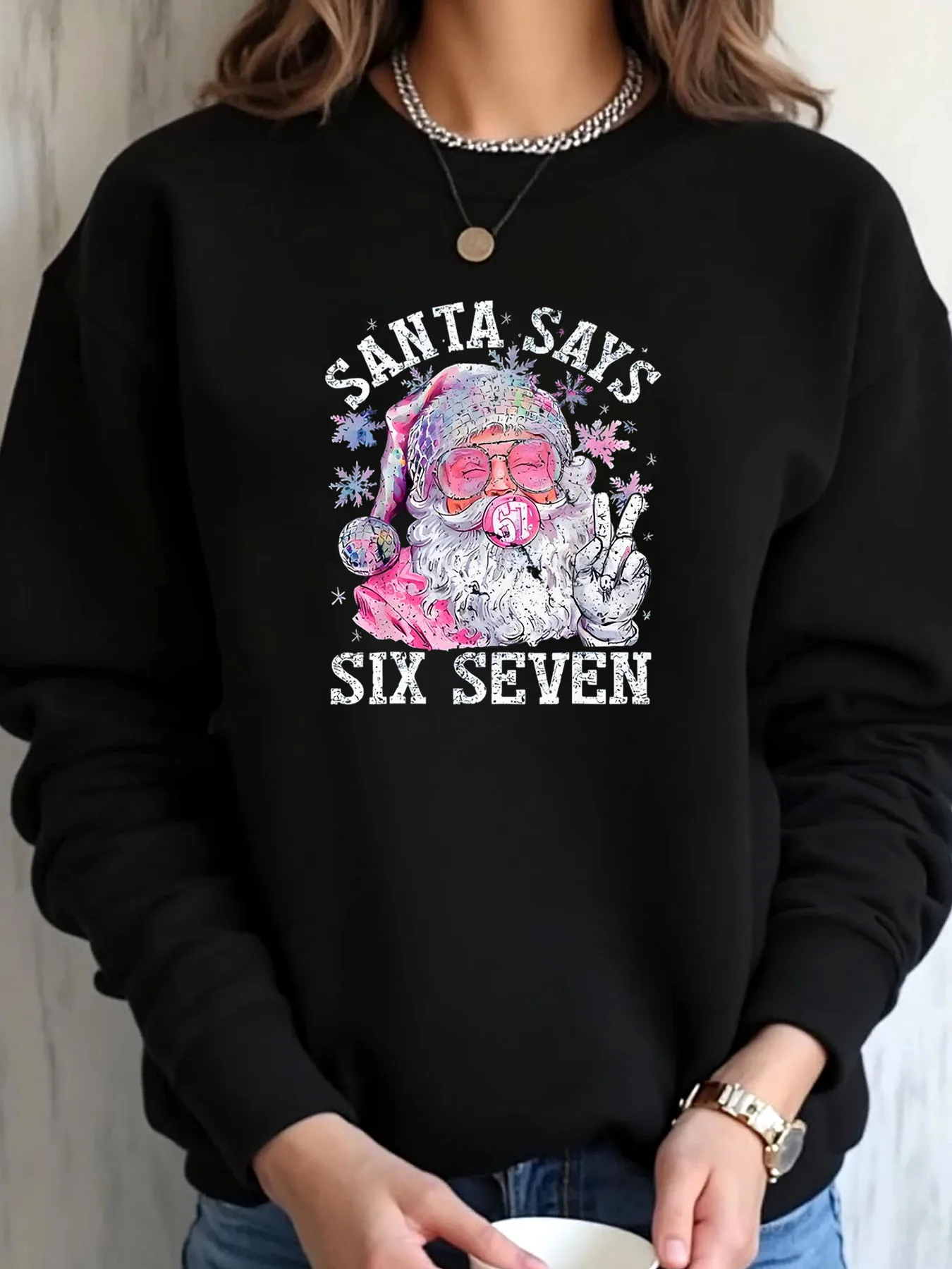 

Женская толстовка больших размеров с рождественским Санта-Клаусом Says Six Seven с графическим принтом, верхняя одежда