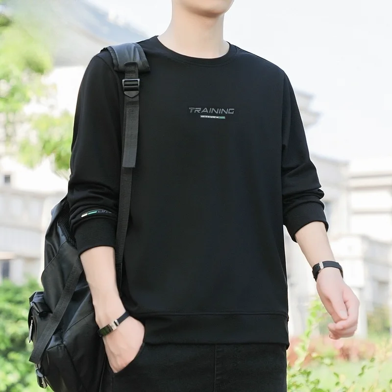 

Мужская толстовка с длинным рукавом и круглым вырезом для полных мужчин, весна-осень, молодежная, модная, из смесового хлопка, полиэстера и спандекса