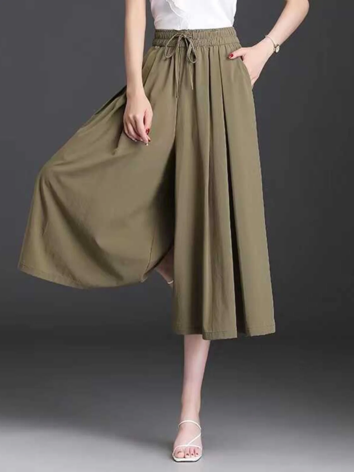 

Повседневные летние брюки больших размеров для женщин среднего возраста, удлиненные брюки с высокой талией, удлиненные брюки в корейском стиле, свободные брюки в корейском стиле