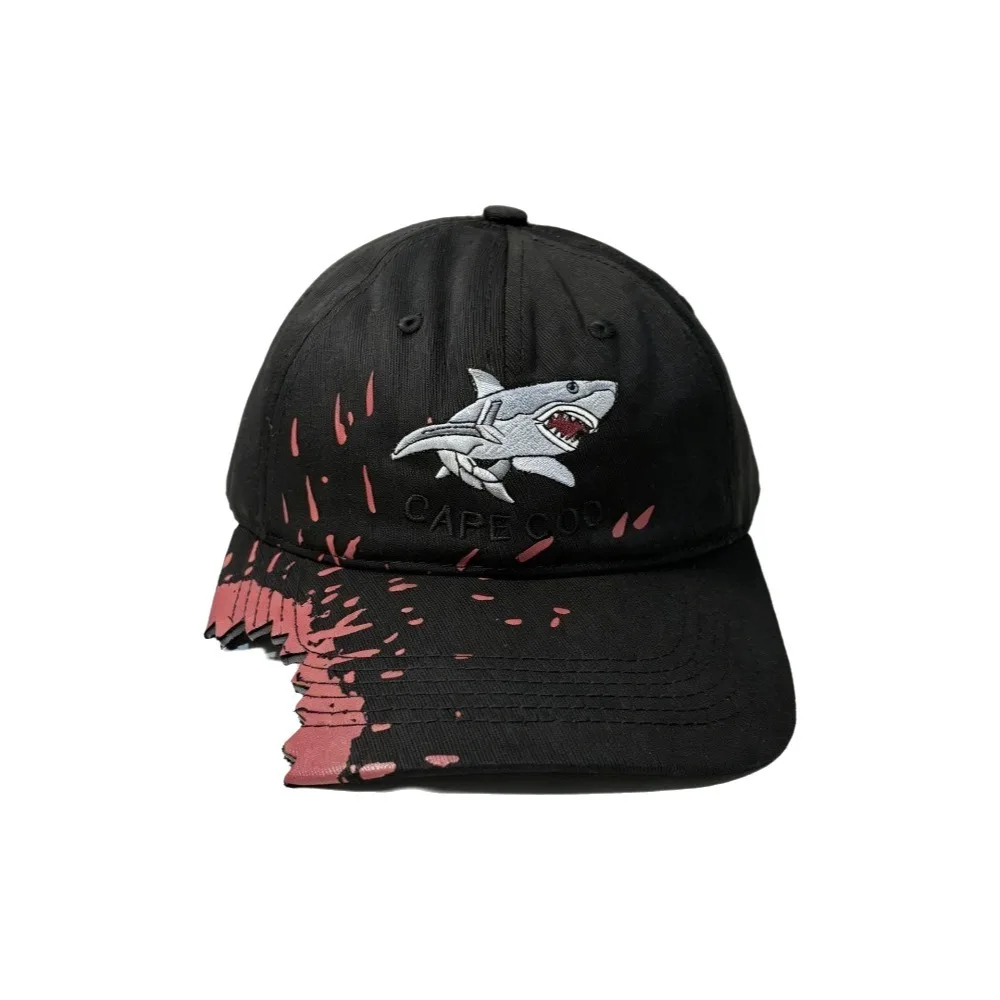 Chomped Brim Design Shark Bite Cap Vibrant Fabric Paint Premium Cotton Embroidered Baseball Hat Pre-Curved Sunshield
